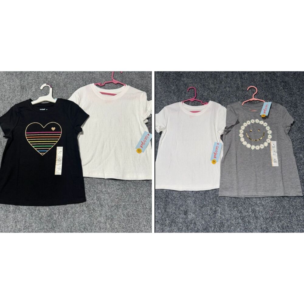 Cat & Jack Girls 4 Pack T-Shirt Bundle Size 6/7 Heart Daisy Ruffle Tops
